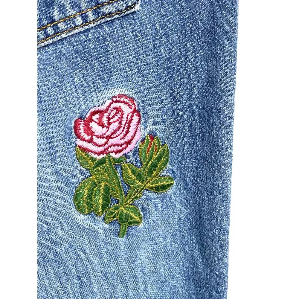 Vintage Fiorucci Safety Jeans Womens 7/8 Rose Floral Embroidered USA Boho Hippie